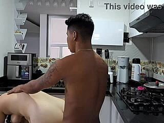 horny blonde latina puta sucks cock and takes cumshot on ass