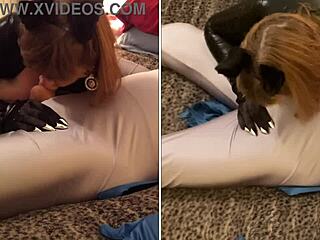 granny catwoman gags deep on batman thick cock