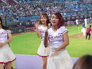 sexy cheerleaders dance with perfect bodies on baseball field