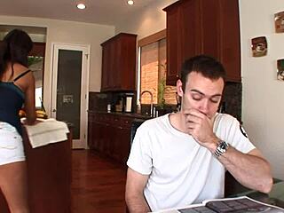 dark latina maid deepthroats boss cock hungrily