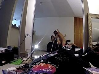 young amateurs tease with sucking and fucking on sex chair