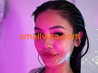 tiny asian strips wet pussy solo tease