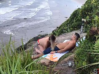 couple caught fucking outdoors on sao paulo beach in lingerie