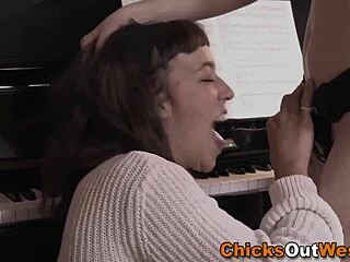 real aussie teen slut fingers hairy pussy before strapon fun