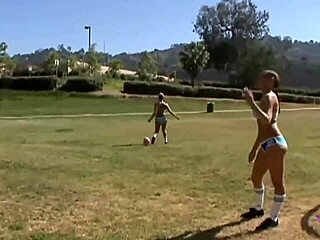 sporty blondes brunettes lustful lesbian group toy play