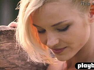 stunning petite blonde zazie bares small tits outdoors teasing