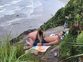 couple caught fucking outdoors on sao paulo beach in lingerie