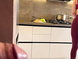 russian milf bends over for sneaky pounding while he's away