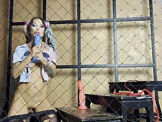 monika fox as harley quinn rams baseball bat in hard holes