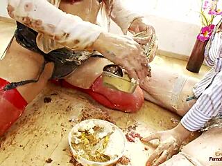 horny redhead babe gives birthday girl messy lesbian toy sex