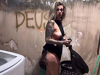 he fucked the can collector bareback, came in her pussy while she squirted on his cum-soaked dick, see through sheer and red