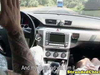 stranded hitchhiker ponders hot outdoor pickup fuck offer