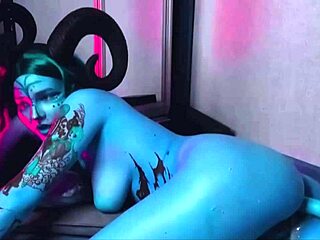 Tattooed blue-eyed slut machine pounds huge tits