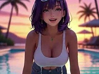 towa's sun-soaked beach curves tease into naughty sensual hentai reveal