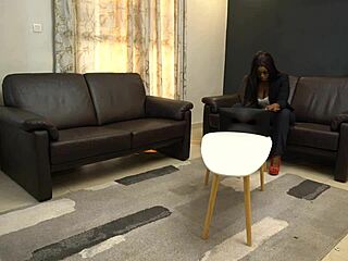 my colleague licks my pussy in lingerie during office web chat