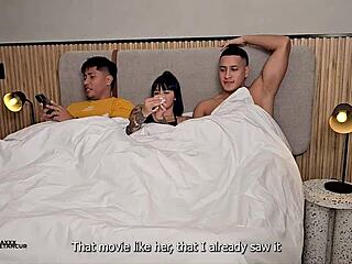 cuckold wife whispers fuck me harder to husband's friend beside him!