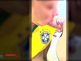 brazilian blonde wife strips lingerie during game passion