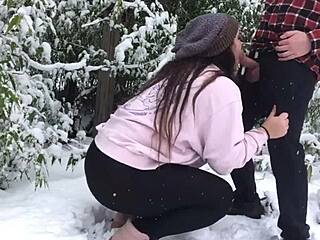 real couple bangs wildly out in fresh snow