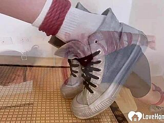 Girlfriend gagged bound chokes deepthroat into cum drenching slut