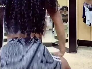 Ebony babe's leggings ass jiggles softer than waterbed on bed