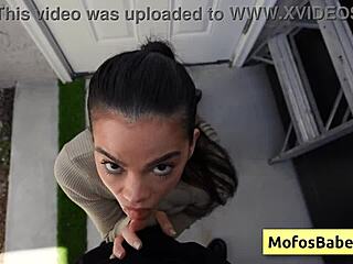 Sexy brunette angelina moon pays gardener with sloppy blowjob and wet pussy ride