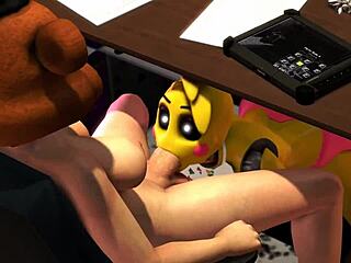 toy chica slurps guard's cock with big tits bouncing