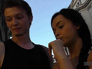 Skinny erica black picks up cash turning slut outdoors