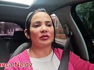 beach hitchhiker brunette picks up stud for sunset car sex ride