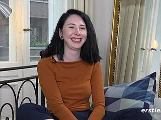 Blue-Eyed German Babe Fingers Shaved Pussy Orgasm