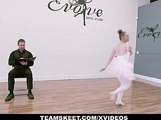 Ginger ballerina Athena Rayne bounces wildly on dance judge's cock