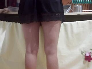 Hot maid's tight shorts spark kitchen slave fun