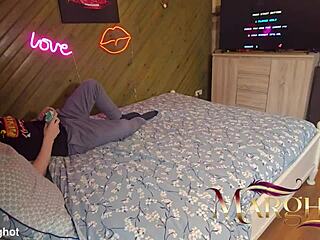 hot milf seduces young stud during pac-man fucks him hard and swallows his cum eagerly