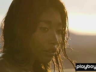 Smoking hot ebony teen mimi desuka strips on rooftop unwinding sensually