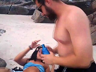 athletic latina milf licks clit at naturist beach