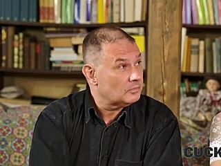 cuck4k brazilian wife cheats on desk while husband watches