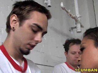 Ebony Skin Diamond gags on white cocks begs for gangbang cumshots