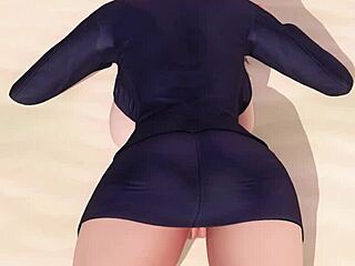 secretary poses topless on beach in skirt and panties