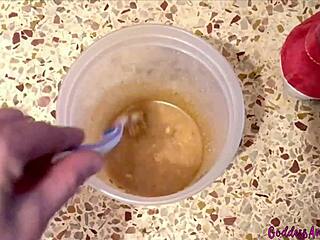 milf preps kinky food and toothbrush for piggy pet