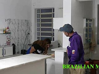 stepdad's monster cock barebacks horny girl in kitchen, full vid on red sheer!