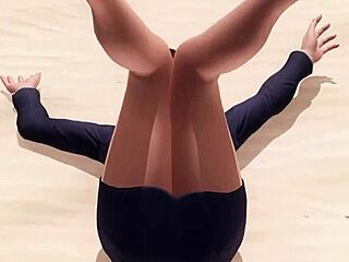 secretary poses topless on beach in skirt and panties