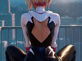 i crave gwen stacy's blonde pussy riding miles morales in hentai