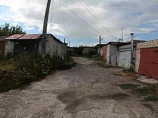 Horny Brunette Student Slut Slurps Huge Cock Sloppy Behind Garages