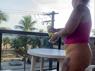 Hubby caught me flashing big pussy balcony! 😏👙💦🌅