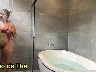 wife sucks friend in shower fucks hubby pal in tub creampie tight pussy