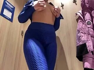 skinny teen unleashes extreme squirting orgasm in public locker room