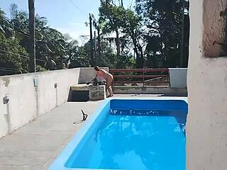 Builder's Intense Poolside Jerk-Off Explosion