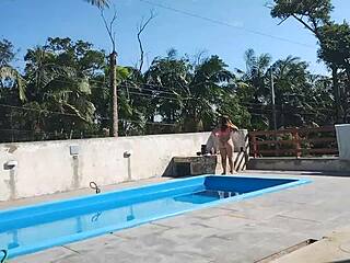 Builder's Intense Poolside Jerk-Off Explosion