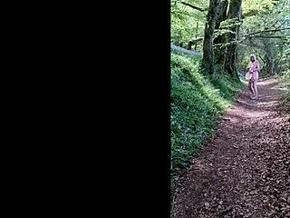 Naughty girl unwinds naked deep in woods