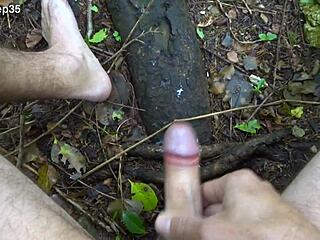 We sneak outdoor foot play in the forest barefoot