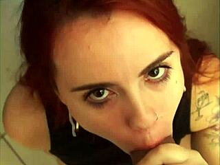 Novinha gaúcha ruiva gives total oral spit blowjob backstage